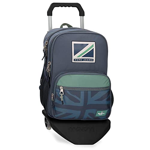 Pepe Jeans Tom Plecak szkolny Podwójna komora z wózkiem Niebieski 15.6L 30x40x12 cms Poliester, niebieski, Talla única, Plecak szkolny podwójny schowek z wózkiem