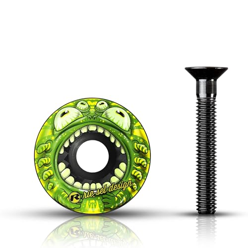 Riesel Design - Czapka STEM - Wysokiej jakości karbonowy korek kierowniczy + anodowane aluminium - 6gr !!!! Rozmiar 1 1/8'' - Monster Green