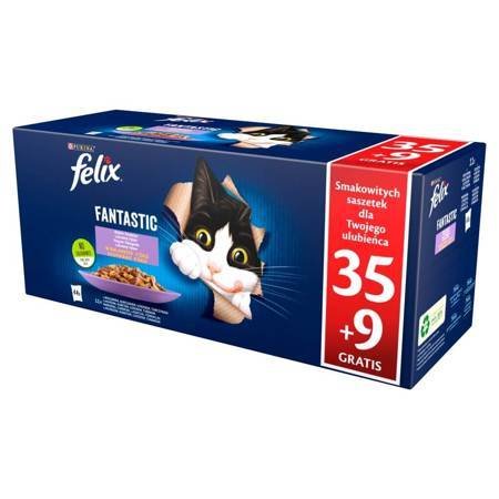 Purina Felix FANTASTIC mix smaków 35+9 gratis x 85g mokra karma dla kotów dorosłych 44x85g Złóż zamówienie do 11.00 odbierz JUTRO