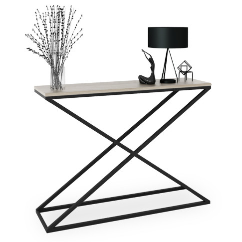 Nowoczesna konsola z metalowym stelażem czarny + dąb sonoma S7-F14