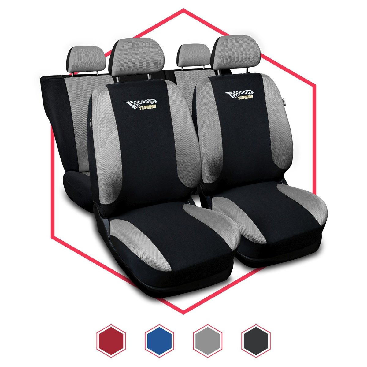 Komplet uniwersalnych pokrowców samochodowych Tuning srebrne