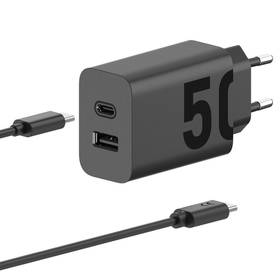 Motorola Ładowarka sieciowa TurboPower 50W, 1x USB-C, 1x USB + USB-C kabel 1m MOM000072 Czarna