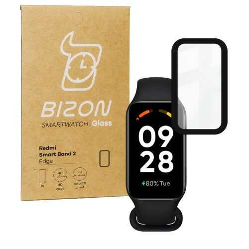 Bizon Szkło hybrydowe Glass Watch Edge Hybrid dla Redmi Smart Band 2 / Xiaomi Mi Band 8 Active, czarne
