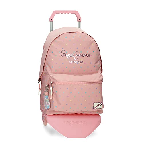 Pepe Jeans Carina Plecak szkolny z wózkiem Różowy 31x42x17,5 cms Poliester 22,79L, Różowy, Talla única, plecak szkolny na kółkach