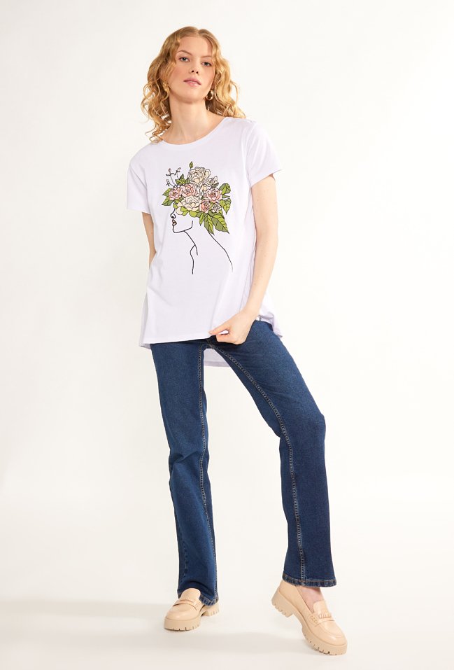 T-shirt z wzorzystym panelem - Monnari