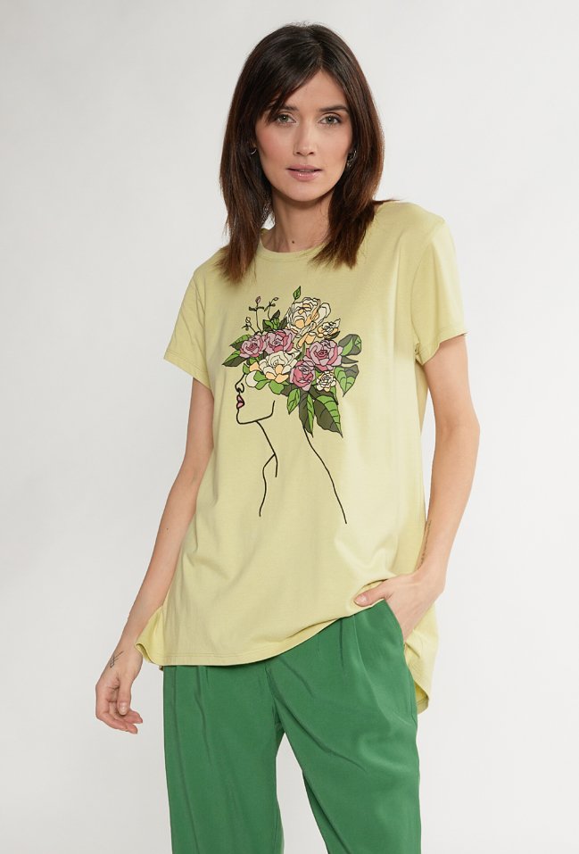 T-shirt z wzorzystym panelem - Monnari