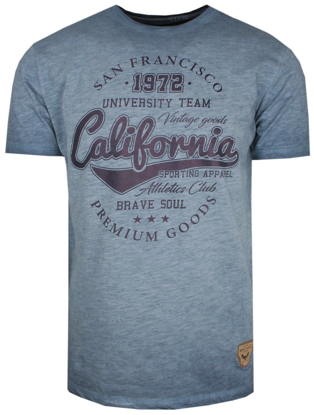 T-Shirt Bawełniany Niebieski z Nadrukiem, Styl Vintage, CALIFORNIA, Okrągły Dekolt -BRAVE SOUL - Brave Soul