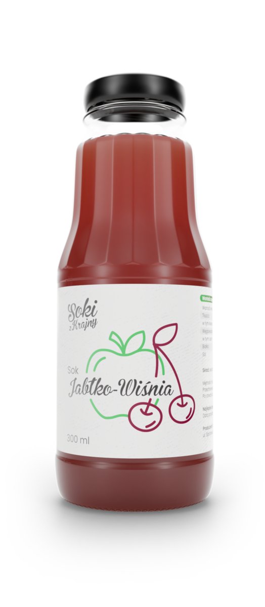 Sok jabłko-wiśnia 300ml butelka zastaw 10szt zdrowy, naturalny tłoczony, bez konserwantów, z polskich owoców,