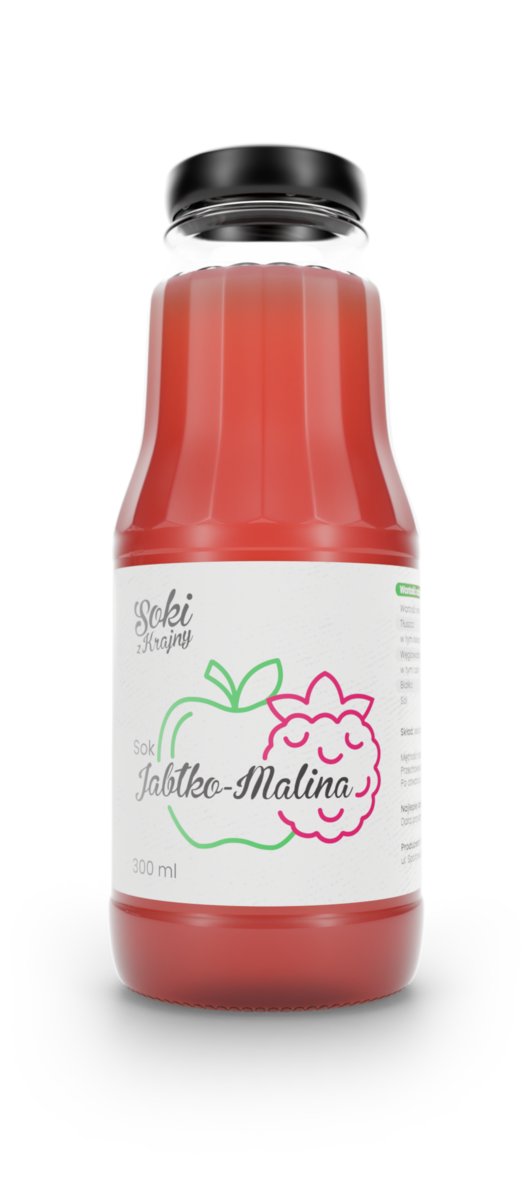 Sok jabłko-malina 300ml butelka zastaw 10szt zestaw soki tłoczone NFC zdrowe naturalne bez konserwantów