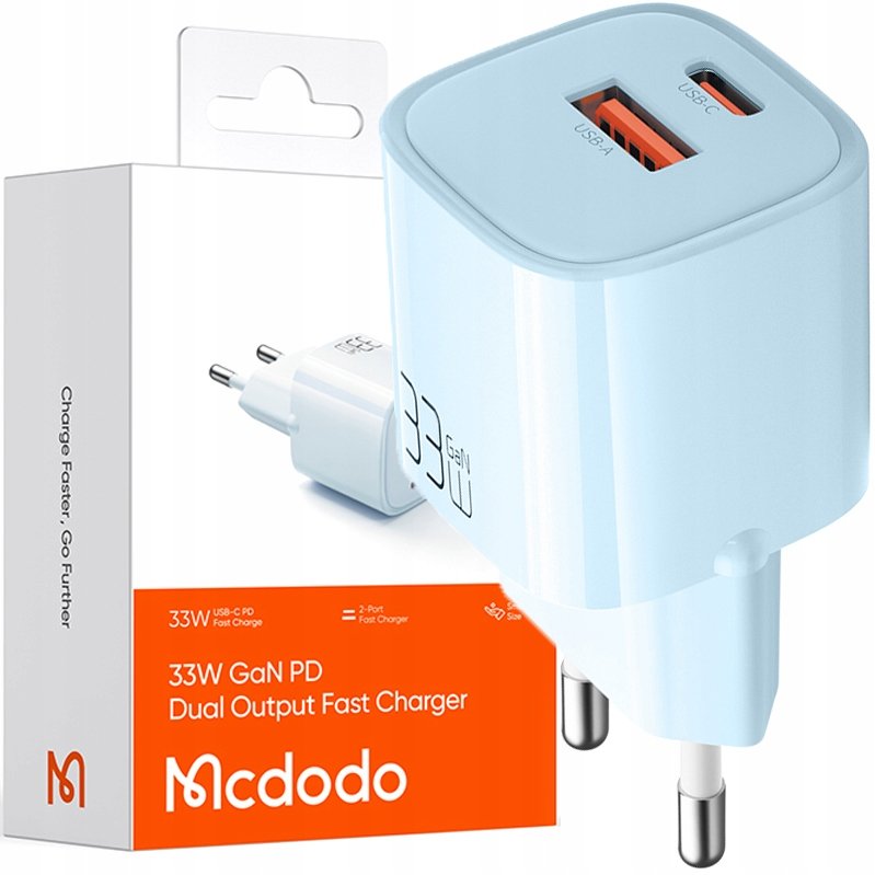 MCDODO, ŁADOWARKA USB/USB-C, SZYBKA, NANO, GAN 33W PD, NIEBIESKA