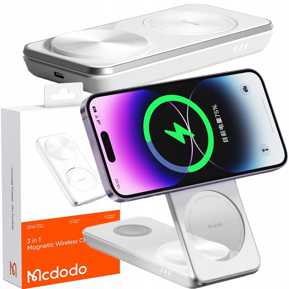 MCDODO, STACJA DOKUJĄCA 3W1 QI DO IPHONE, AIRPODS, WATCH, BIAŁA