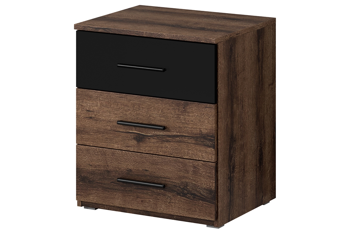 Stolik nocny z trzema szufladami Beta 22 - dąb monastery / czarny