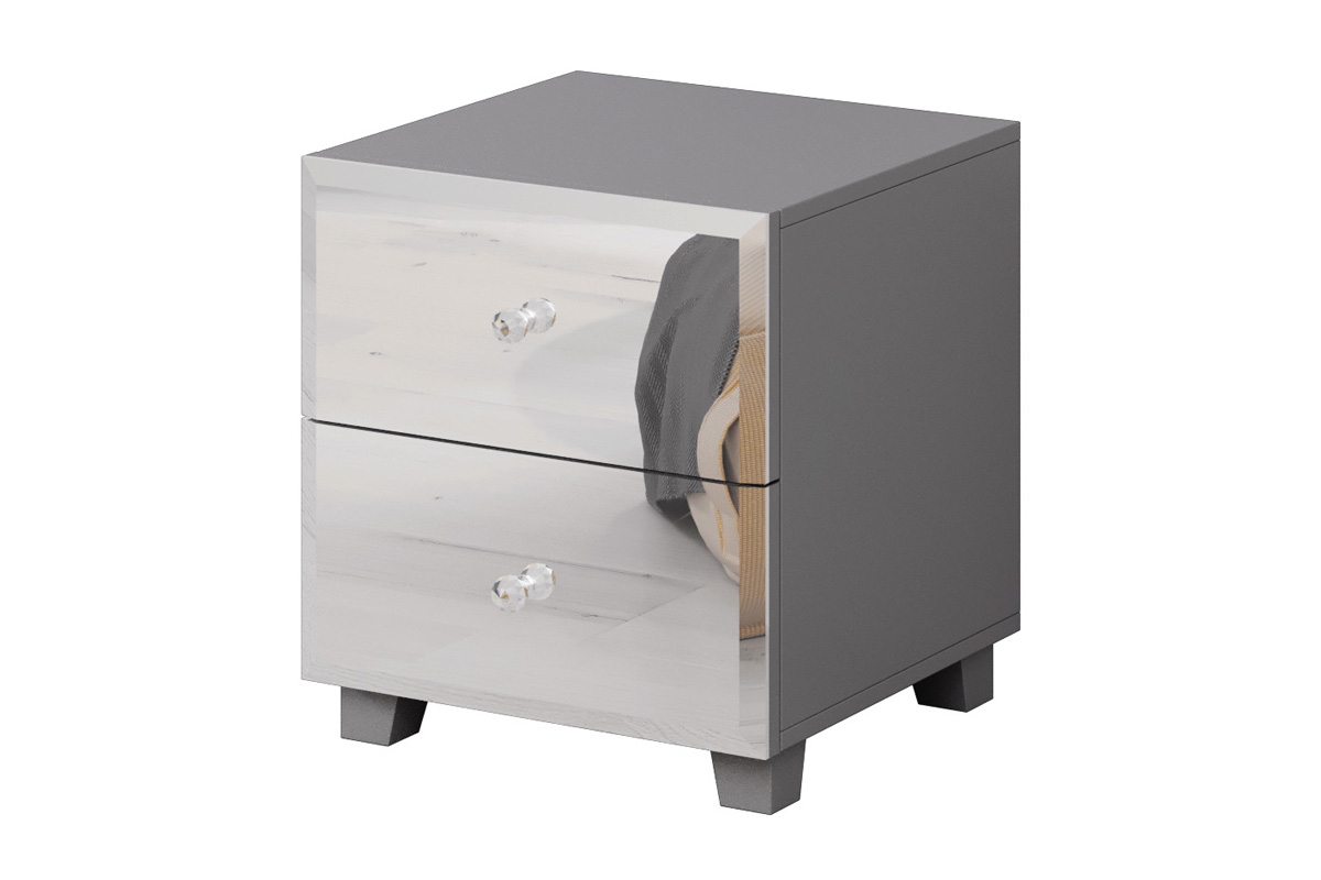 Stolik nocny z dwiema szufladami Bellagio 22 - szary mat / lustro