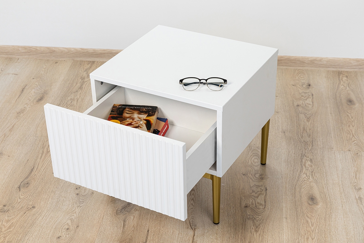 Zestaw szafek nocnych Nicole 2 szt. - biały mat / złote nóżki
