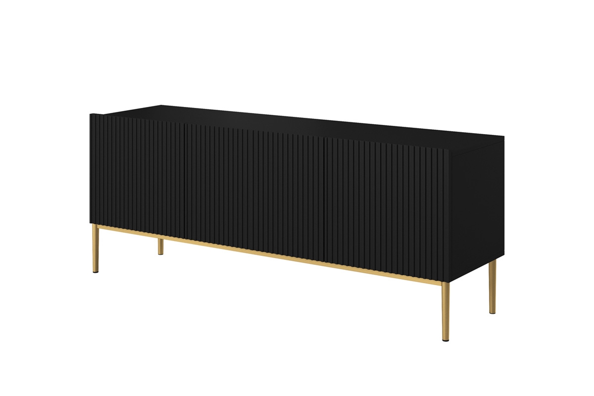 Szafka RTV Nicole 150 cm - czarny mat / złote nóżki