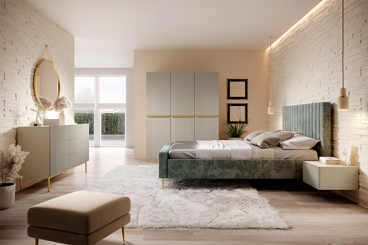 Szafa Nicole 150 cm z kontenerkiem - kaszmir / złote uchwyty