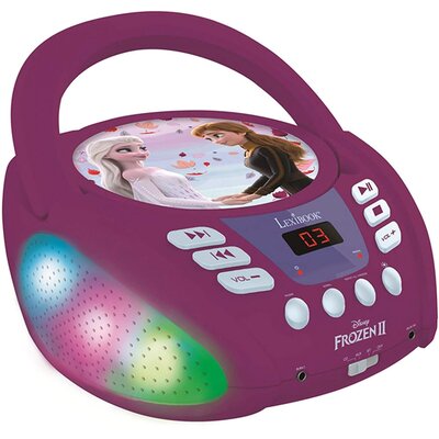 Lexibook RCD109FZ Disney Frozen odtwarzacz CD dla dzieci, przenośny, wielokolorowe efekty świetlne, mikrofon, gniazdo AUX, zasilanie AC lub bateryjne, dla dziewcząt, chłopców, fioletowy LEXRCD109FZ