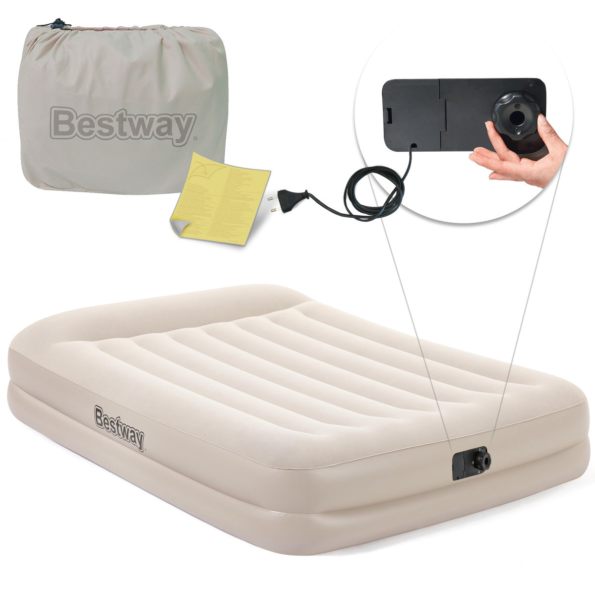 Bestway Materac Dmuchany Welurowy Łóżko 203x152x42 Bestway 67696 z Pompką 230V 67696