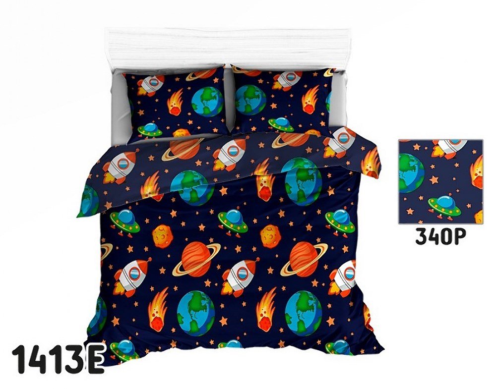 top Pościel 90x120 1413E granatowa Kosmos Planety Galaktyka 340P