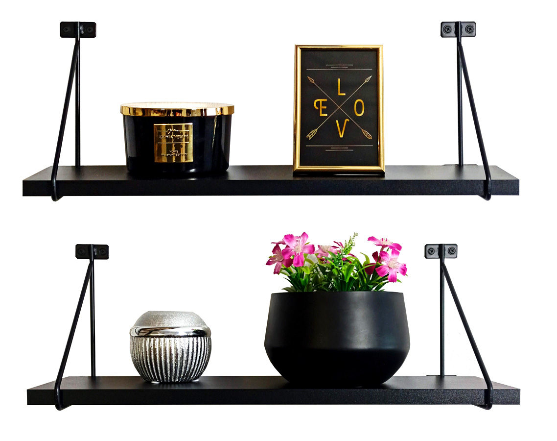 Czarne półki wiszące w stylu loft W4-N89