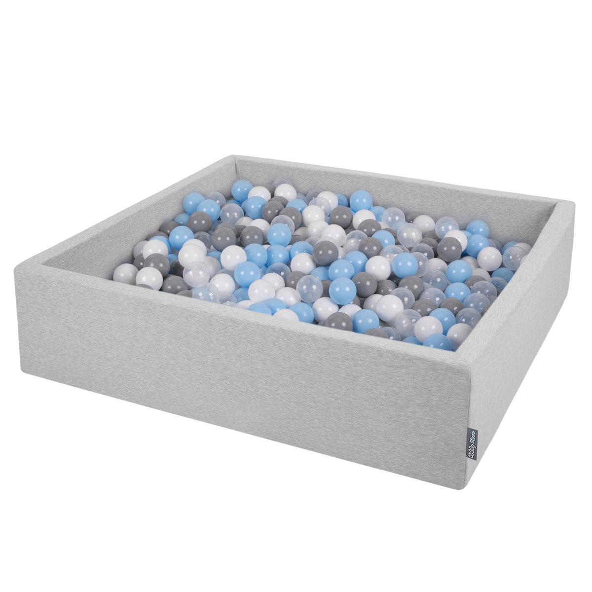 KiddyMoon Suchy basen kwadratowy z piłeczkami 7cm 120x30 jasnoszary: szary-biały-transparent-babyblue 120x30/200piłek Zabawka basen piankowy