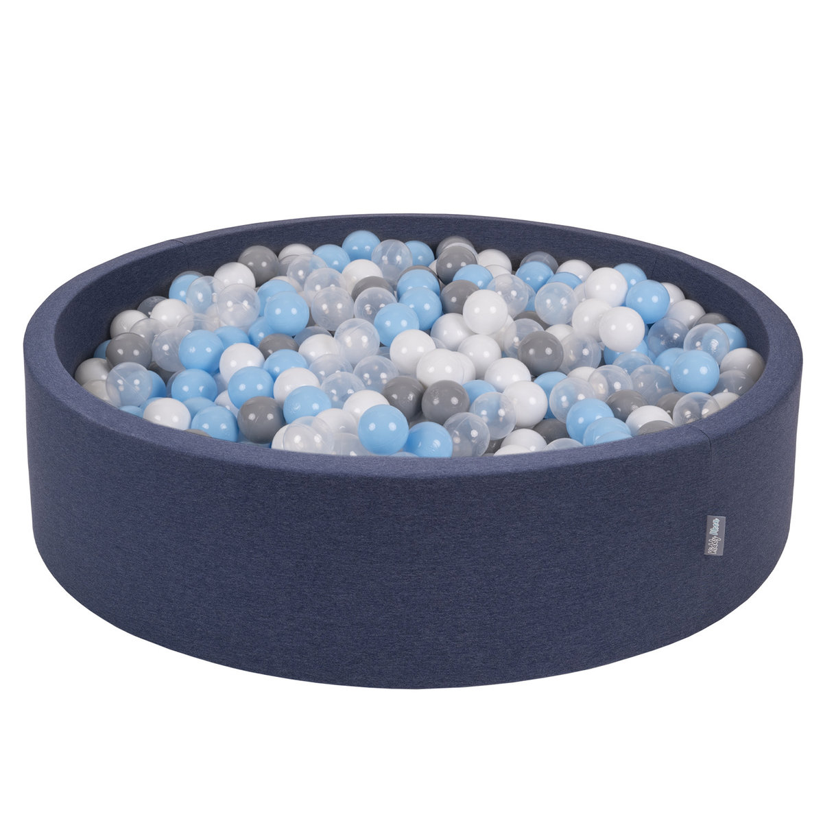 KiddyMoon Suchy basen okrągły z piłeczkami 7cm 120x30 granatowy: szary-biały-transparent-babyblue 120x30/600piłek Zabawka basen piankowy