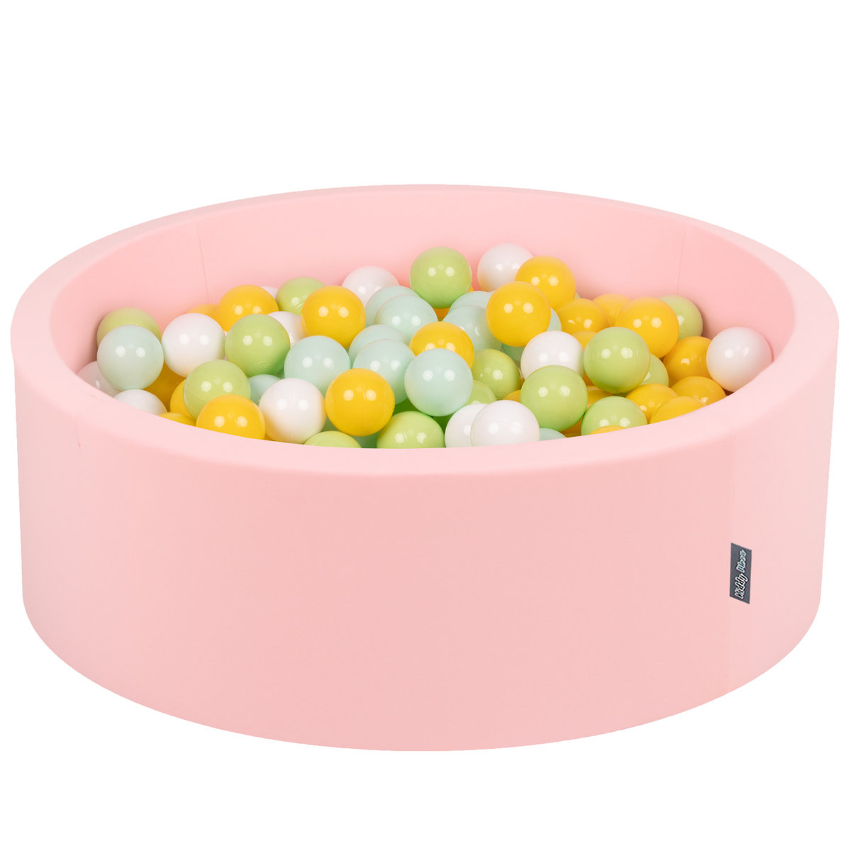 KiddyMoon Suchy basen okrągły z piłeczkami 7cm różowy: biały-mięta-jasny zielony-żółty 90x30cm/300piłek Zabawka basen piankowy