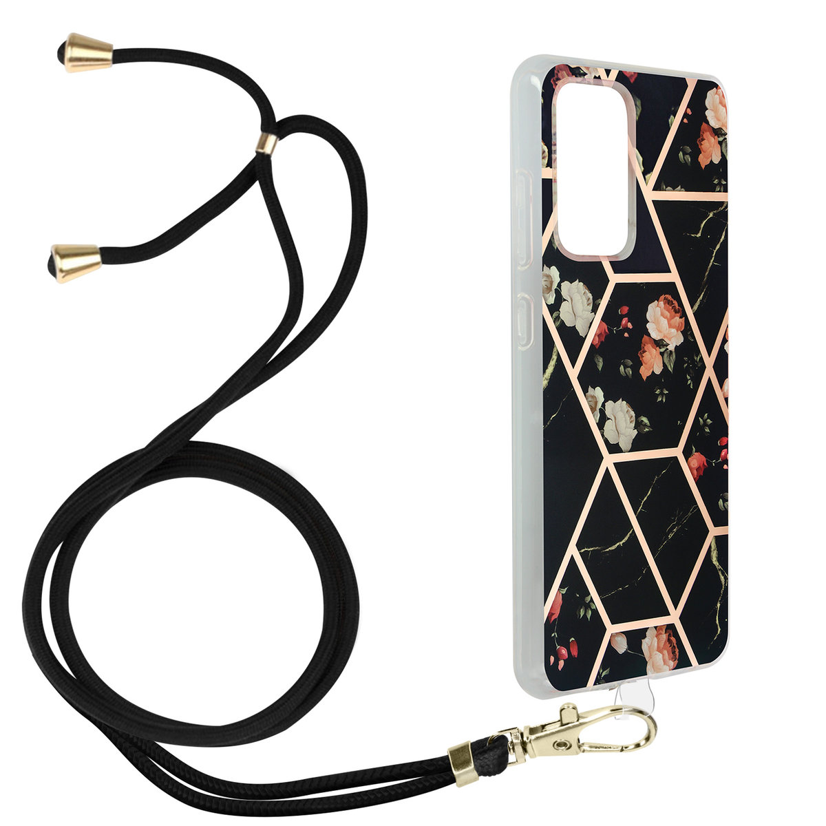 Etui do Samsunga Galaxy A72 Geometric design z odpinanym przewodem czarne