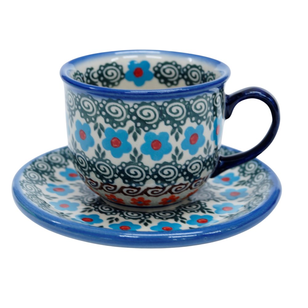 Ceramiczna filiżanka ze spodkiem Bolesławiec
