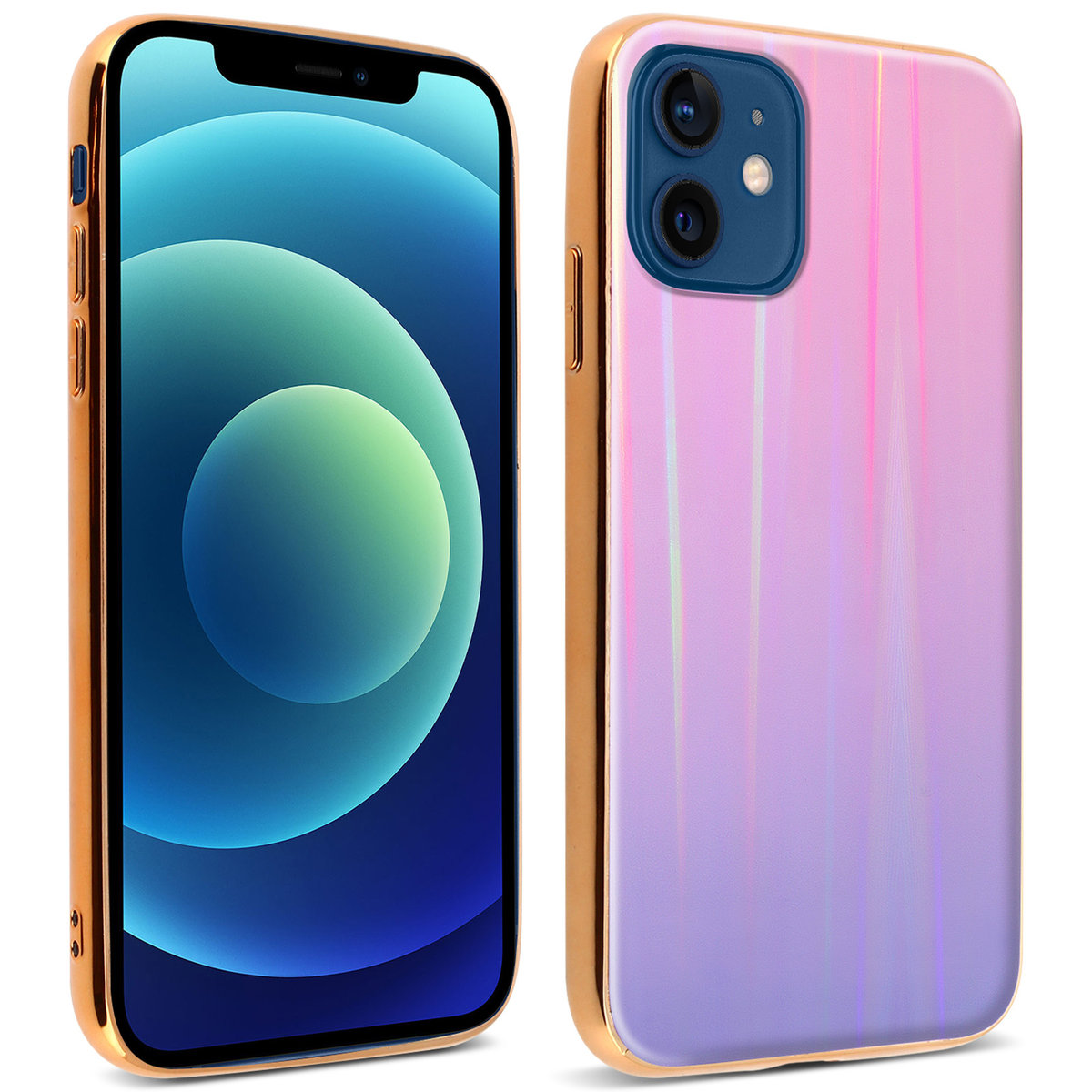 Apple iPhone 12 Mini Cover Etui Bright Holographic Design – kolekcja Aurora w kolorze różowym