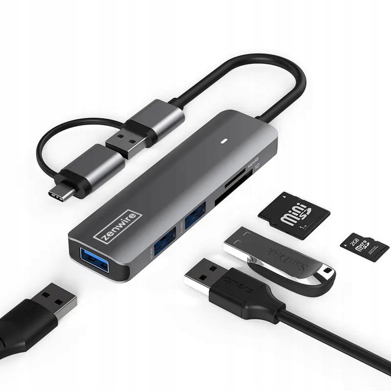 HUB USB-C 7W1 3x USB 3.0 Czytnik Kart SD TF COMBO Zenwire