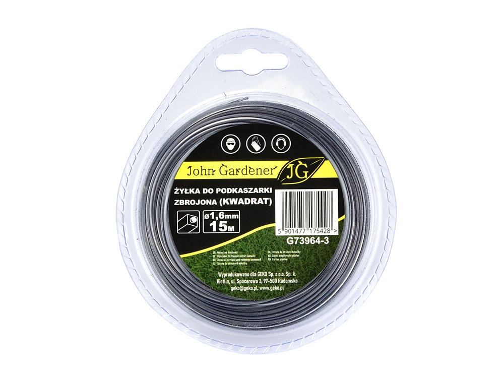 ŻYŁKA TNĄCA DO KOS I PODKASZAREK 1,6 MM 15 MB JG G73964-3 KWADRAT ZBROJONA