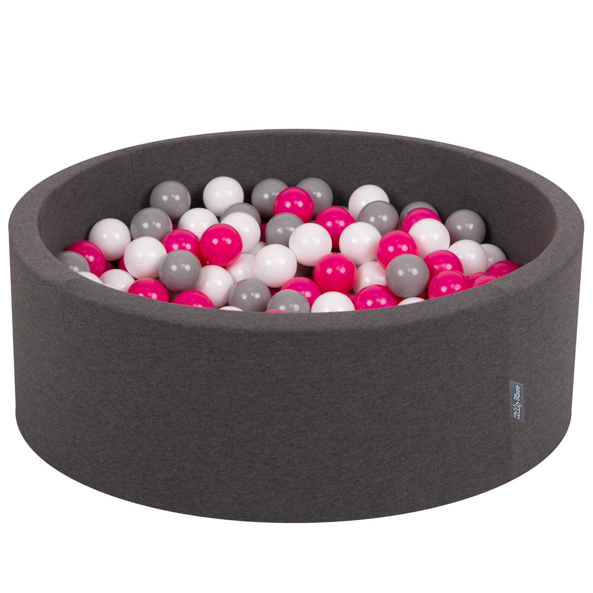 KiddyMoon Suchy basen okrągły z piłeczkami 7cm ciemnoszary: biały-szary-ciemny róż 90x30cm/300piłek Zabawka basen piankowy
