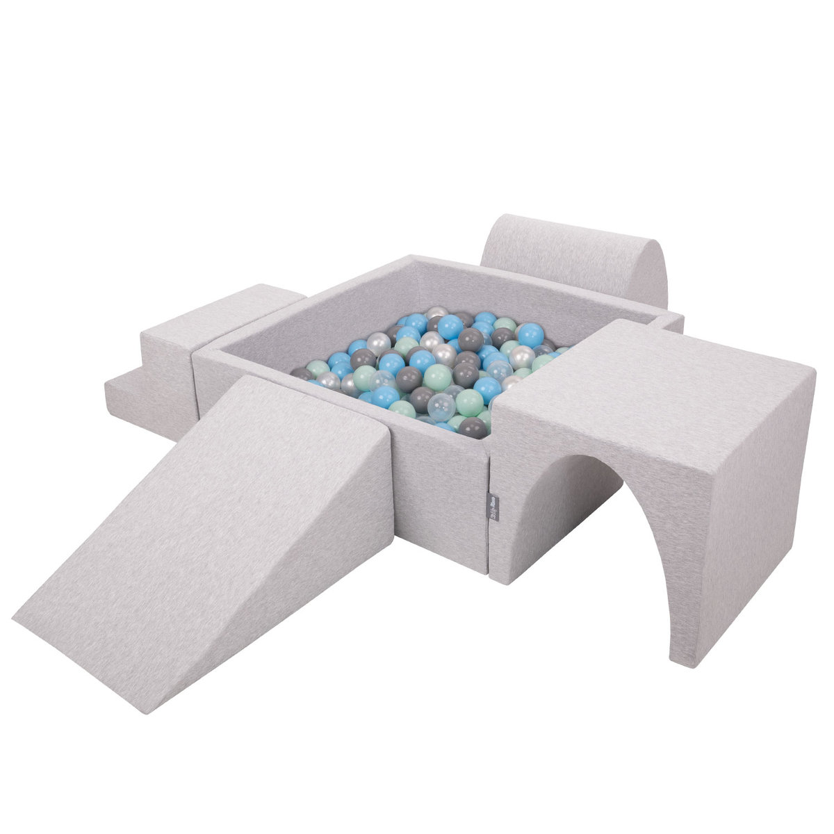 KiddyMoon Piankowy plac zabaw PPZP-KW30D-125 z piłeczkami jasnoszary: perła-szary-transparent-babyblue-mięta basen 300/klin L/górka/tunel/schodek Za..