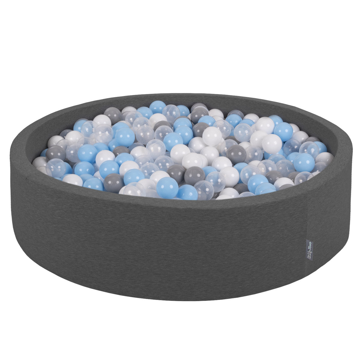 KiddyMoon Suchy basen okrągły z piłeczkami 7cm 120x30 ciemnoszary: szary-biały-transparent-babyblue 120x30/1000piłek Zabawka basen piankowy