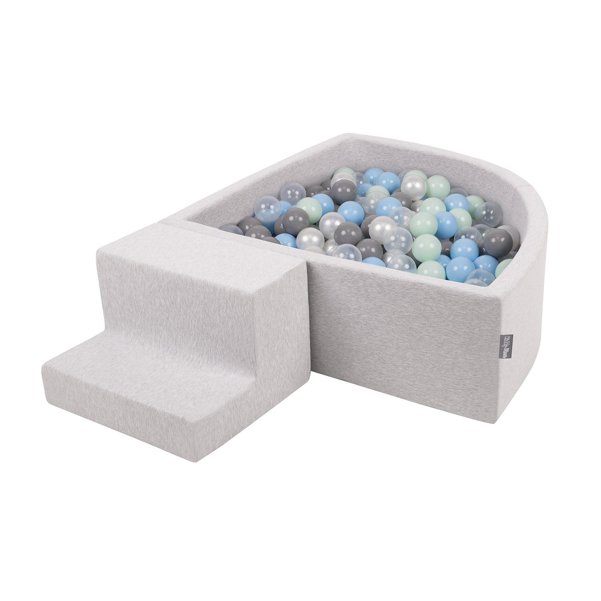 KiddyMoon Piankowy plac zabaw PPZP-TR30D-122 z piłeczkami jasnoszary: perła-szary-transparent-babyblue-mięta basen 100/schodek Zabawka plac zabaw