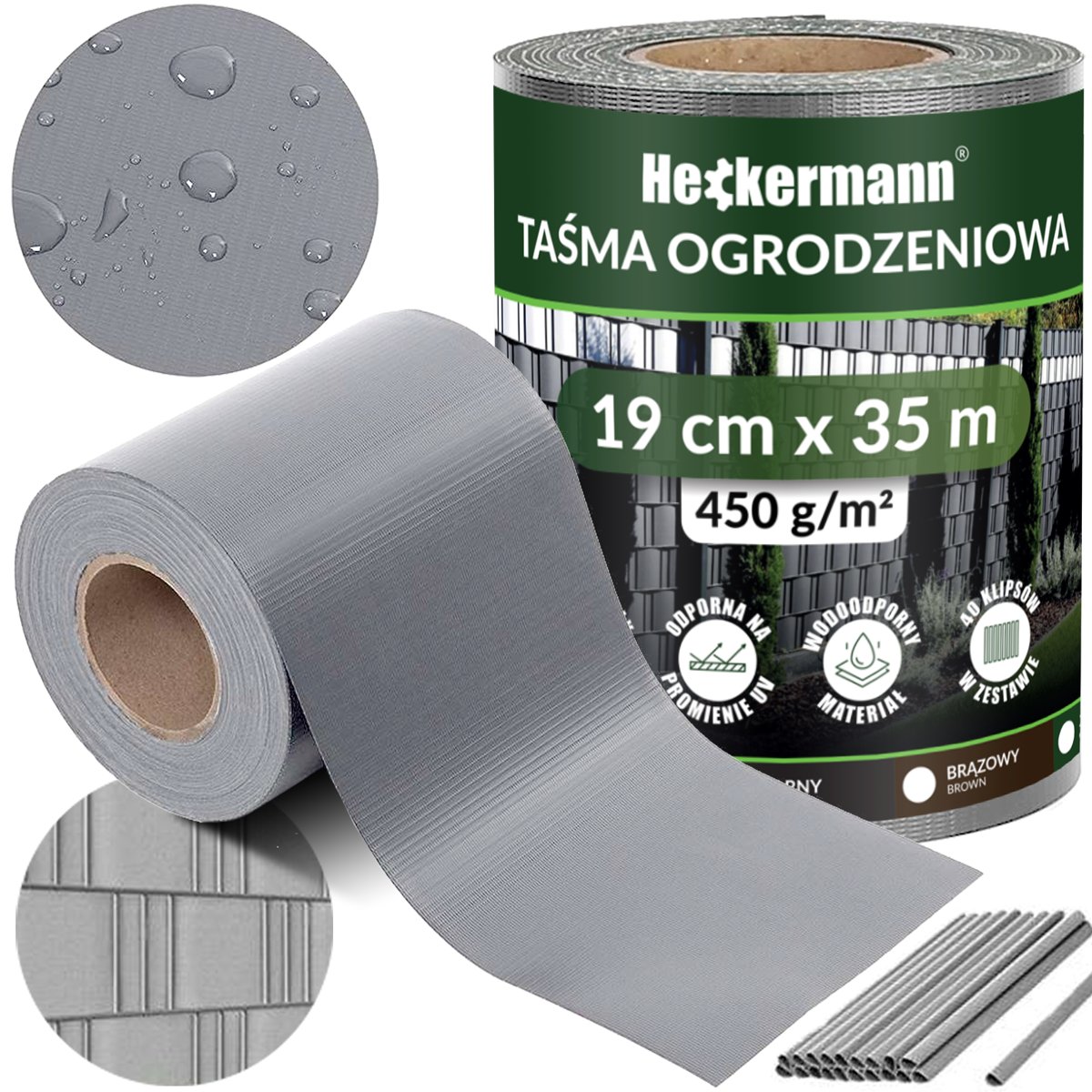 Taśma Ogrodzeniowa 19cm X 35M Heckermann - Jasnoszara