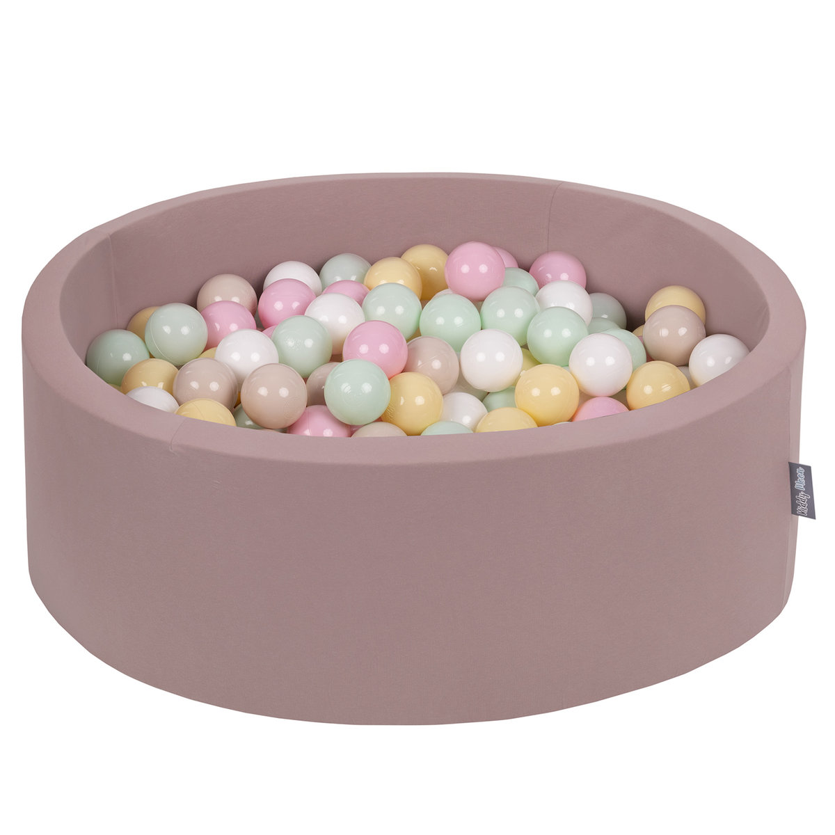 KiddyMoon Suchy basen okrągły z piłeczkami 7cm wrzosowy: pastelowy beż-pastelowy żółty-biały-mięta-pudrowy róż 90x30cm/300piłek Zabawka basen piankowy