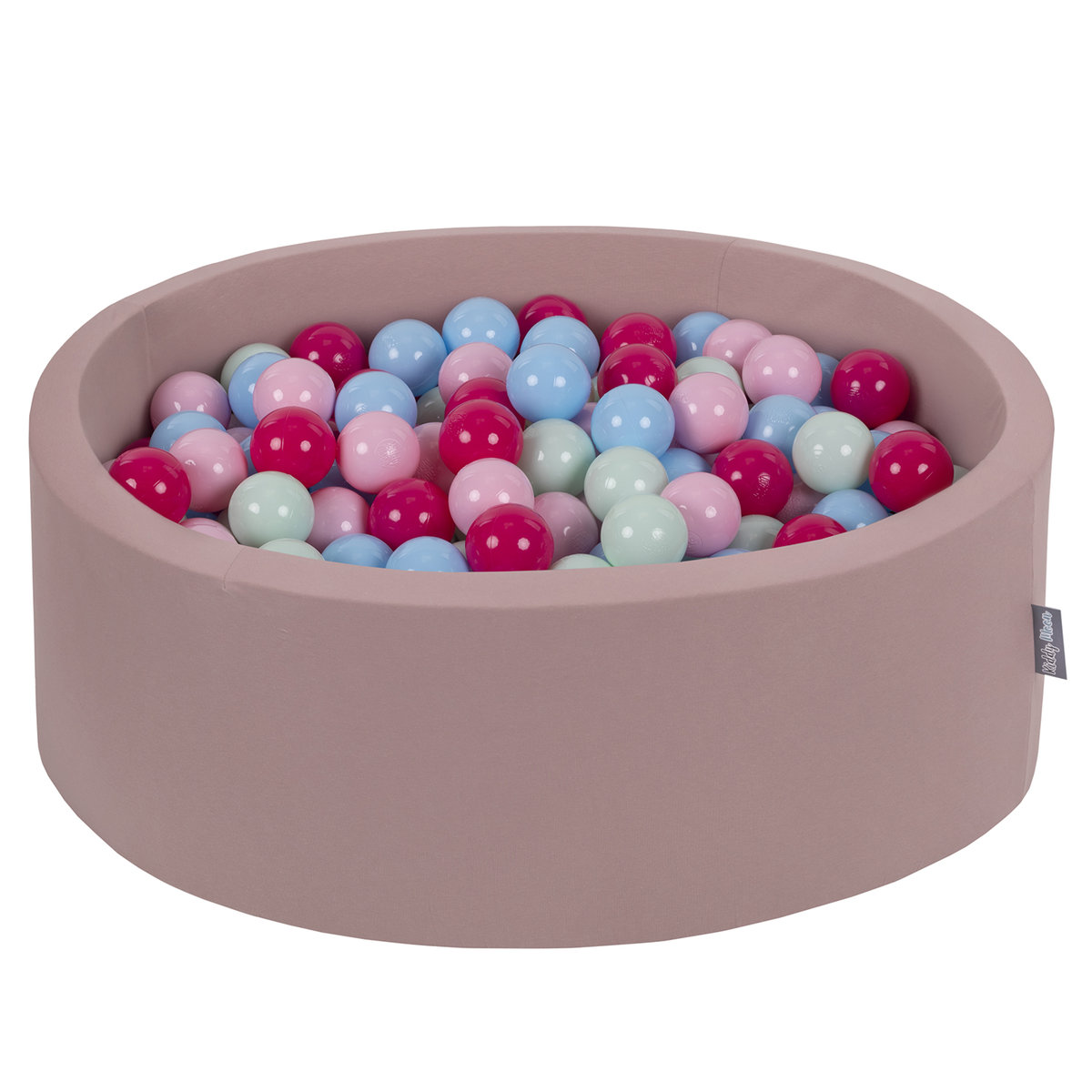 KiddyMoon Suchy basen okrągły z piłeczkami 7cm wrzosowy: pudrowy róż-ciemny róż-babyblue-mięta 90x30cm/300piłek Zabawka basen piankowy