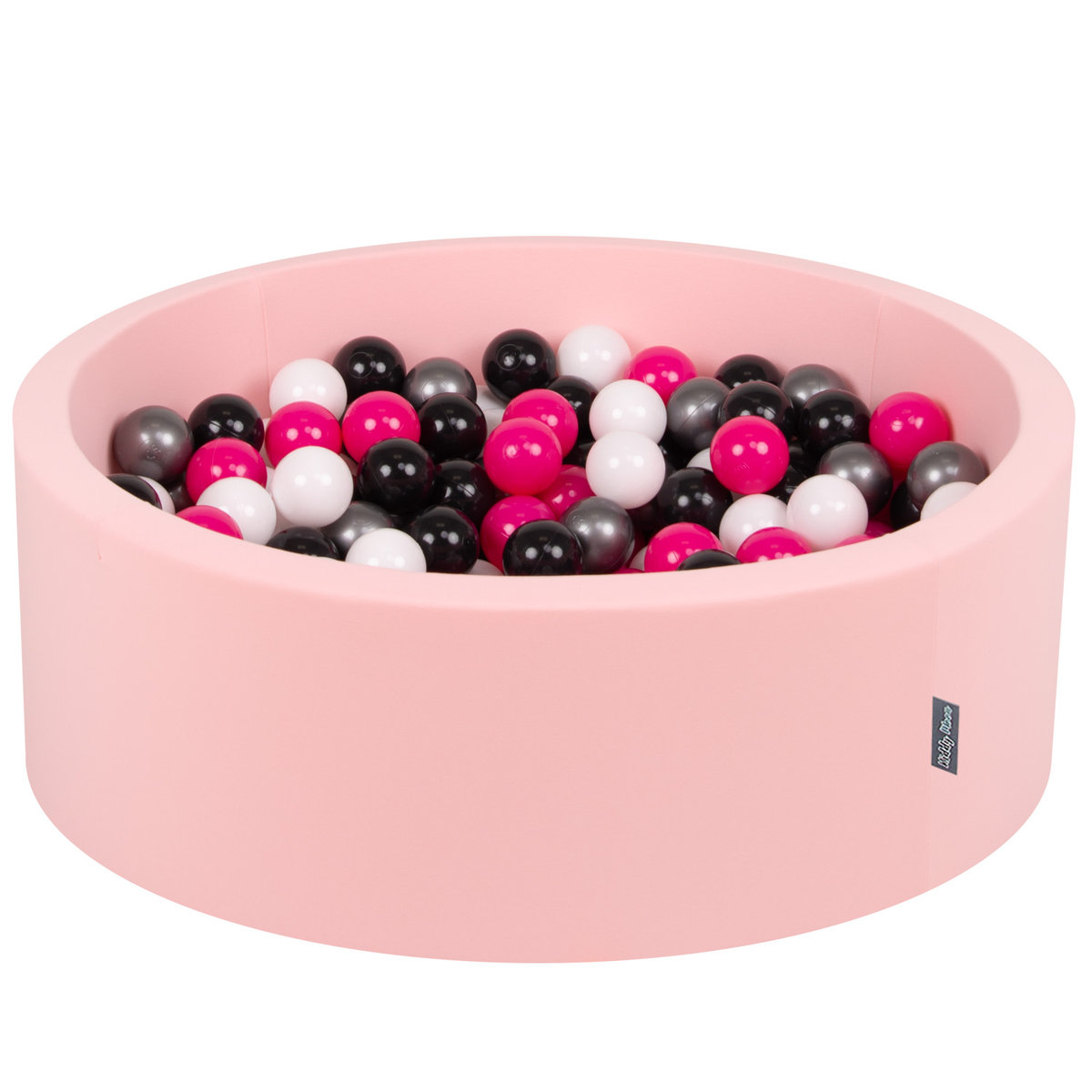 KiddyMoon Suchy basen okrągły z piłeczkami 7cm różowy: biały-czarny-srebrny-ciemny róż 90x30cm/300piłek Zabawka basen piankowy