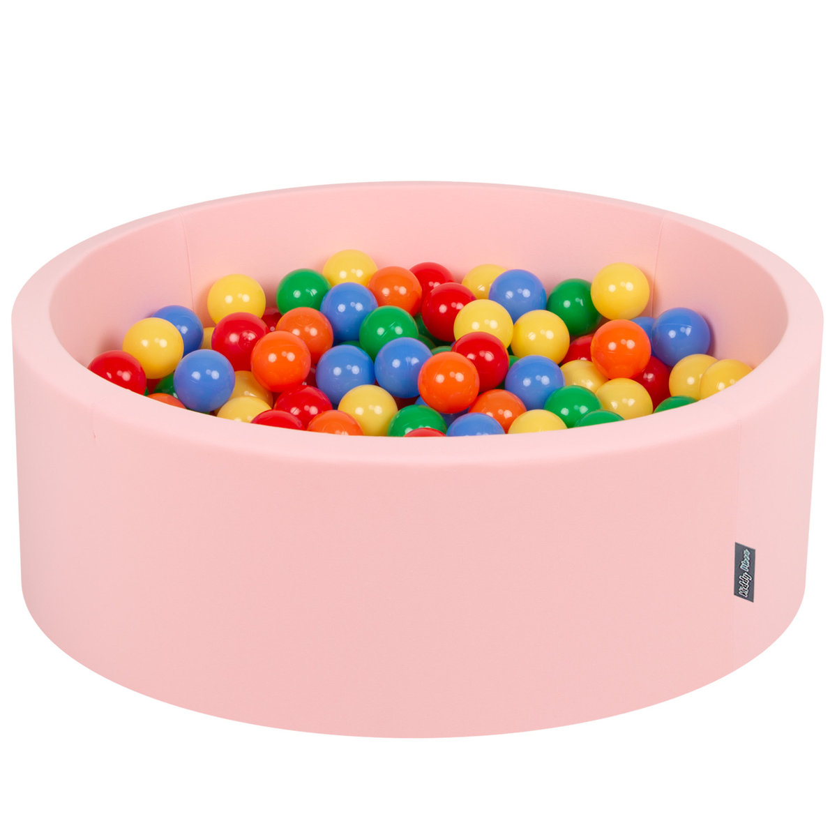 KiddyMoon Suchy basen okrągły z piłeczkami 7cm różowy: żółty-zielony-niebieski-czerwony-pomarańcz 90x30cm/300piłek Zabawka basen piankowy
