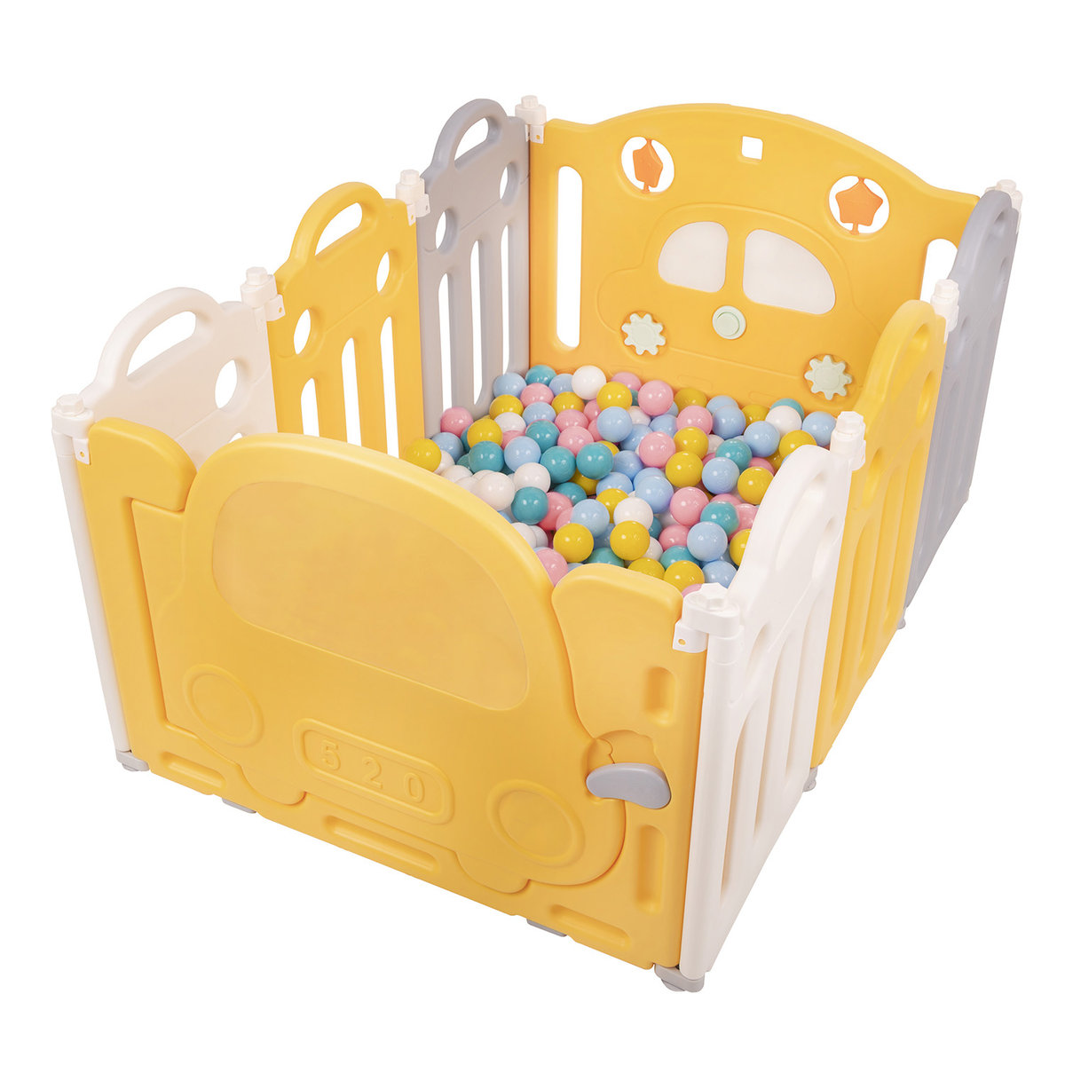 Selonis Kojec plastikowy KS-200X z piłeczkami biało-żółty: biały-żółty-babyblue-pudrowy róż-turkus 120x80x60/500piłek Zabawka boks
