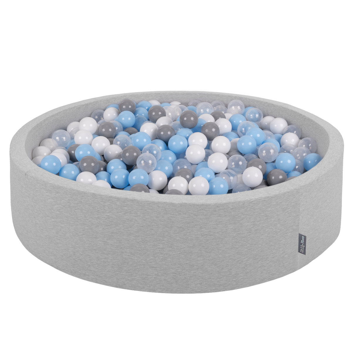 KiddyMoon Suchy basen okrągły z piłeczkami 7cm 120x30 jasnoszary: szary-biały-transparent-babyblue 120x30/300piłek Zabawka basen piankowy