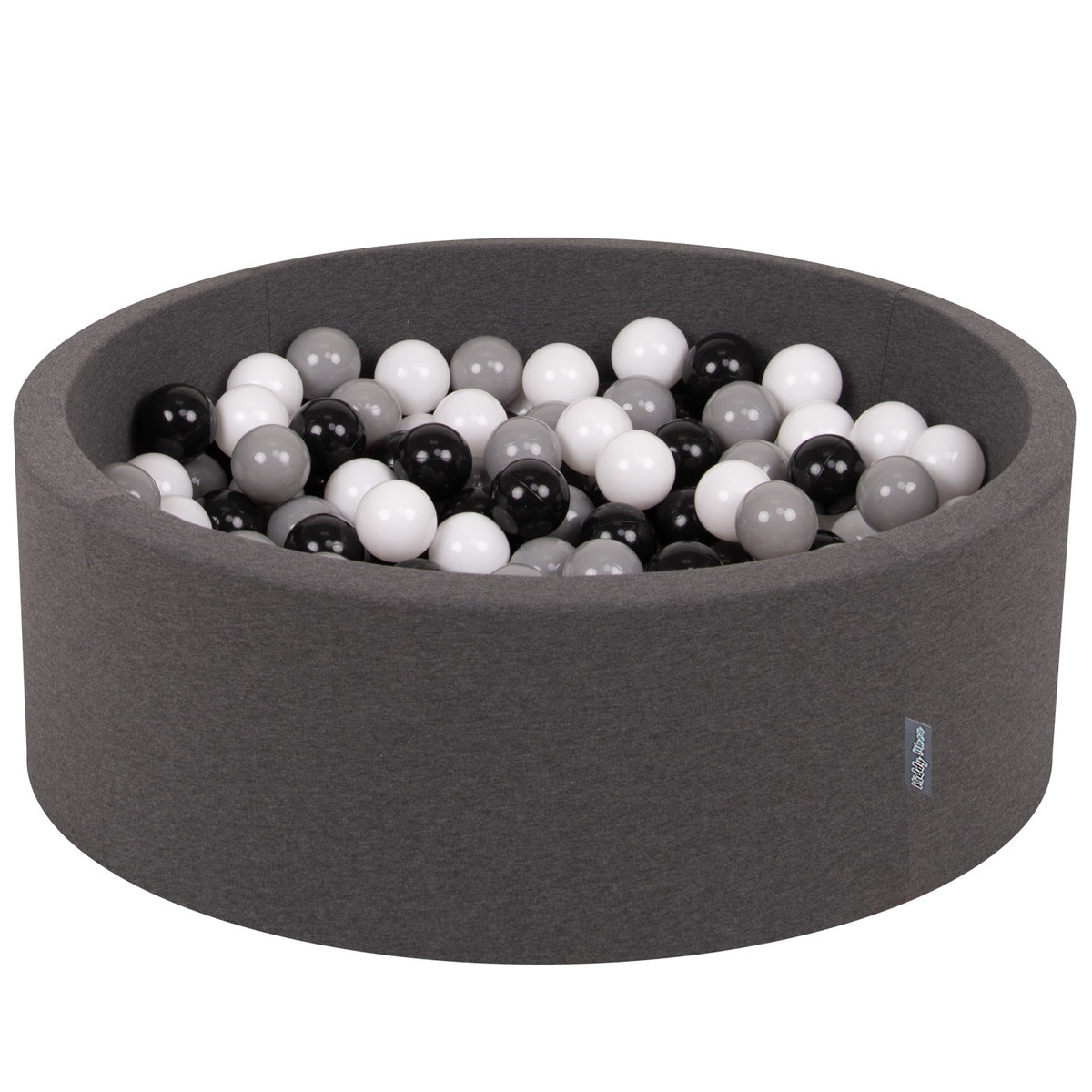 KiddyMoon Suchy basen okrągły z piłeczkami 7cm ciemnoszary: biały-czarny-szary 90x30cm/300piłek Zabawka basen piankowy