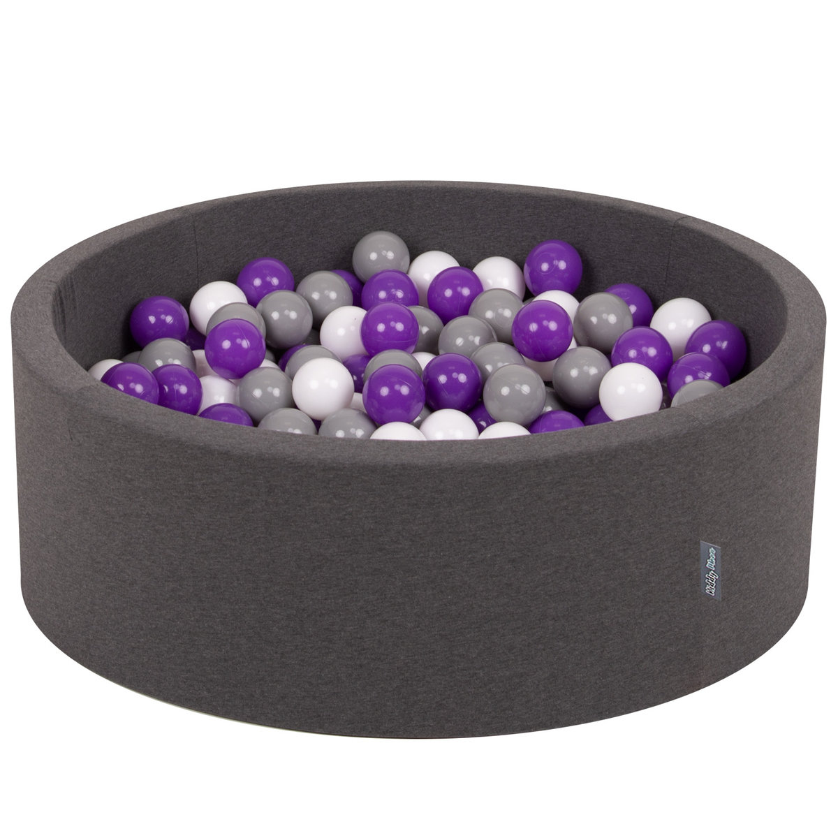KiddyMoon Suchy basen okrągły z piłeczkami 7cm ciemnoszary: biały-szary-fiolet 90x30cm/300piłek Zabawka basen piankowy