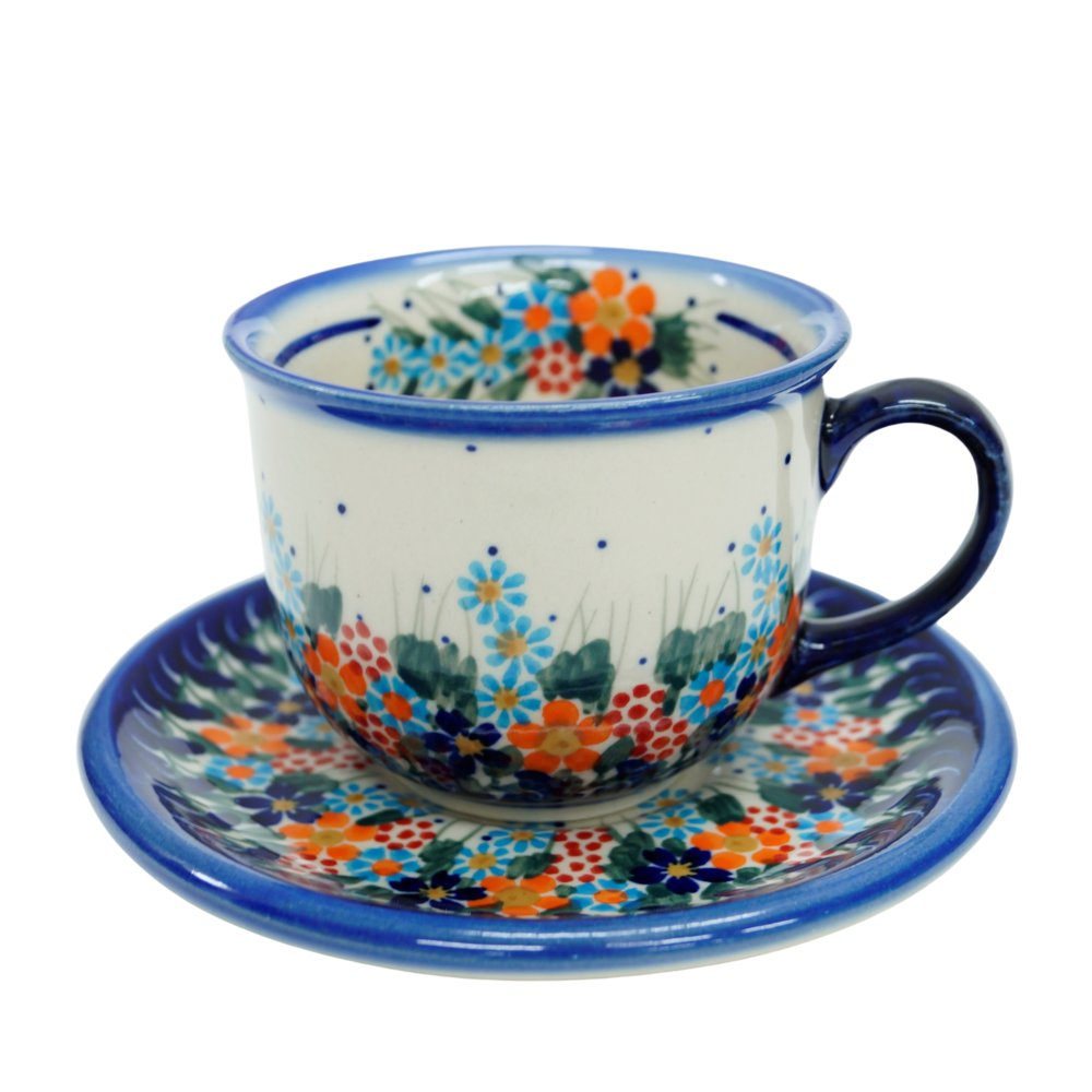 Ceramiczna filiżanka ze spodkiem Bolesławiec