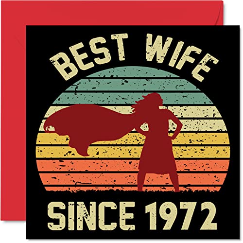 Złota kartka rocznicowa dla żony od męża - Best Wife Since 1972 - I Love You Gifts, kartki z okazji 50. rocznicy ślubu dla partnera, 145 mm x 145 mm kartki okolicznościowe na pięćdziesiąte rocznice