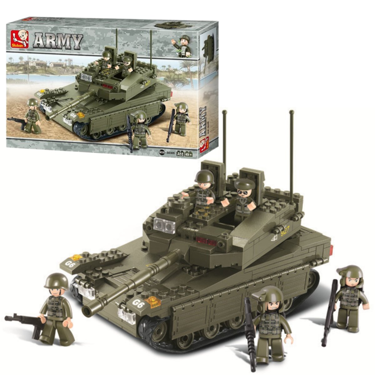 Klocki Sluban Czołg Mekrava Pojazd Wojsko Armia 5 Figurek 344 El.