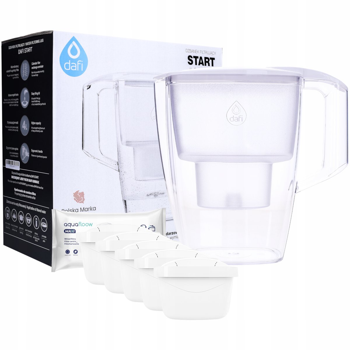 Dzbanek Filtrujący Dafi Start Unimax 4L Biały I 5X Filtr Aquafloow Maxi