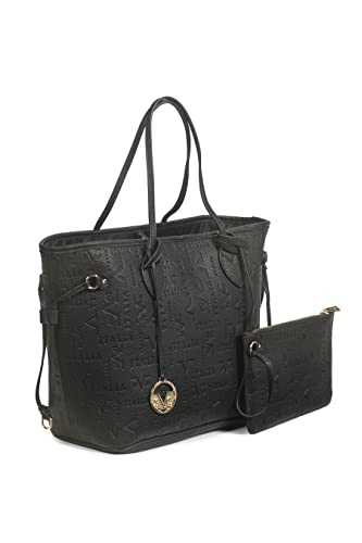 19V69 WŁOCHY Women Shopper Bag LANA BLACK SILVER, Czarny